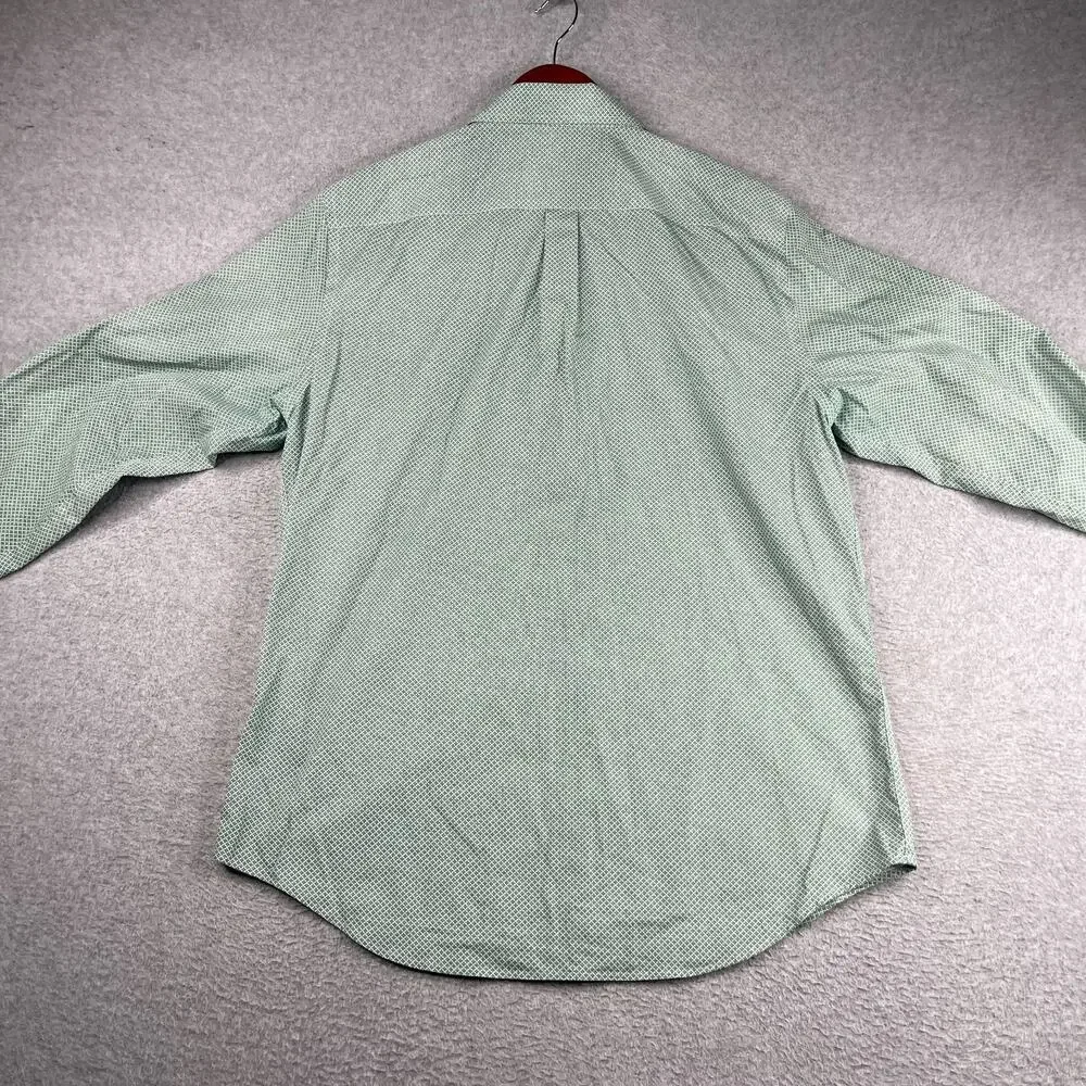 Banana Republic Non Iron Slim Shirt Green Diamond Print Button Up Long Sleeve L